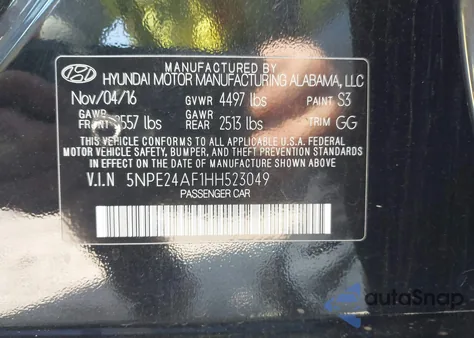 2017 Hyundai Sonata Se из США, поврежденный, VIN 5NPE24AF1HH523049